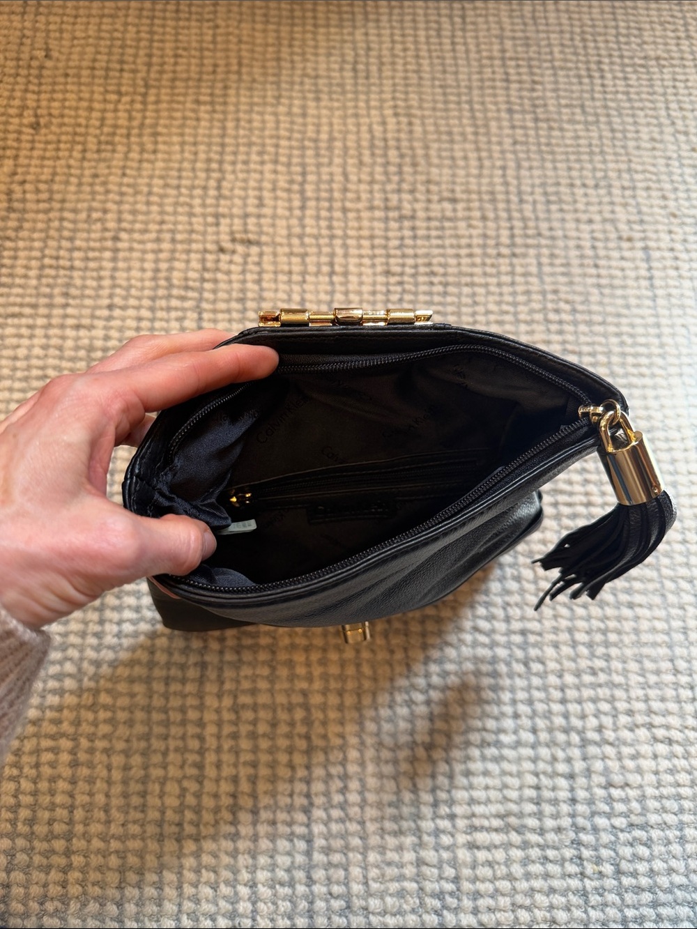 Calvin Klein Black Leather Wristlet Clutch with Gold Accent - Picture 5 of 7
